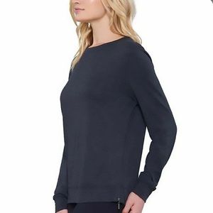 Matty M Women's Side Zip Long Sleeve Tee Shirt Top, Size S-Charcoal